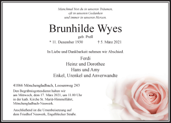 Traueranzeige von Brunhilde Wyes von Rheinische Post