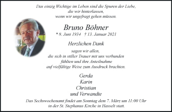 Traueranzeige von Bruno Böhner von Rheinische Post