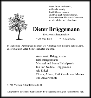 Traueranzeige von Dieter Brüggemann von Rheinische Post