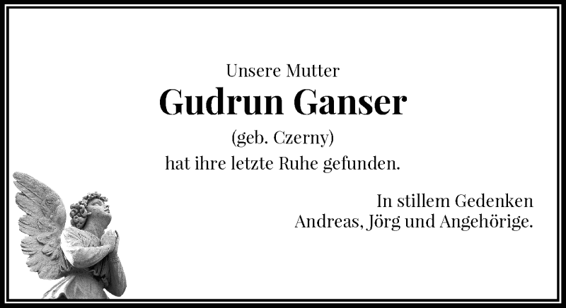  Traueranzeige für Gudrun Ganser vom 01.03.2021 aus Rheinische Post