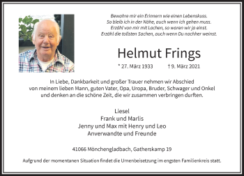 Traueranzeige von Helmut Frings von Rheinische Post