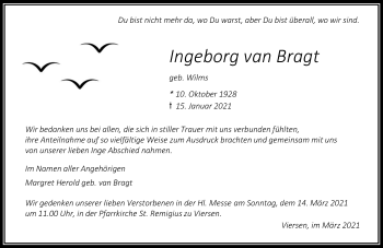 Traueranzeige von Ingeborg van Bragt von Rheinische Post