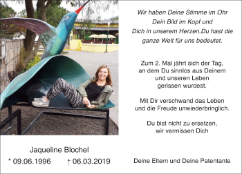 Traueranzeige von Jaqueline Blochel von Rheinische Post