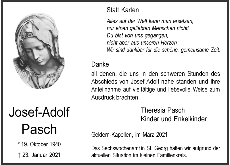  Traueranzeige für Josef-Adolf Pasch vom 06.03.2021 aus Rheinische Post