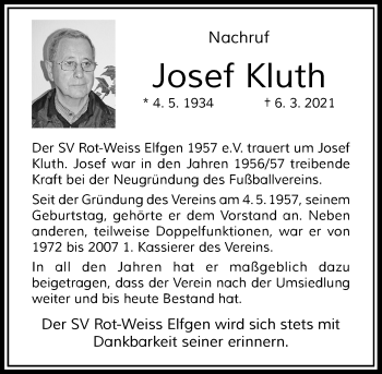 Traueranzeige von Josef Kluth von Rheinische Post