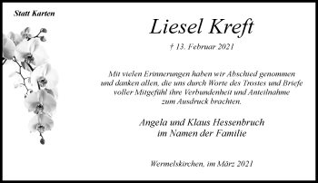 Todesanzeige von Liesel Kreft von Rheinische Post