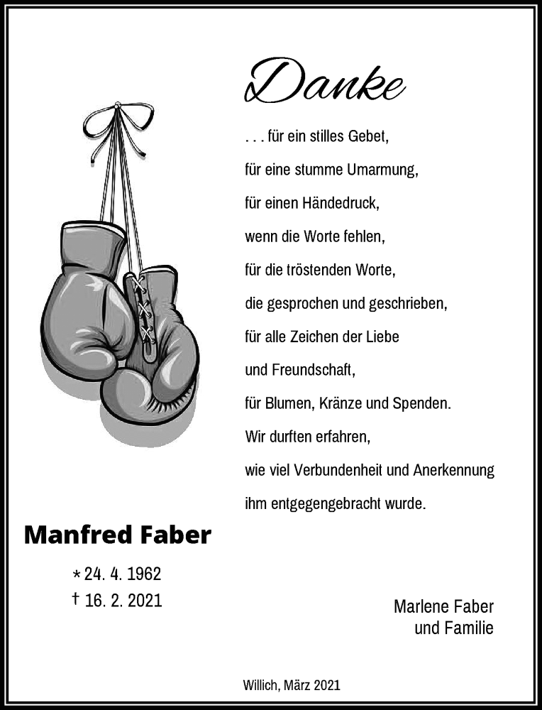 Traueranzeige für Manfred Faber vom 06.03.2021 aus Rheinische Post