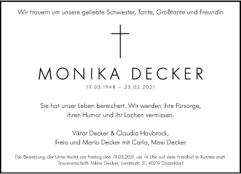 Traueranzeige von Monika Decker von Rheinische Post