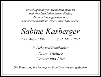 Traueranzeige von Sabine Kasberger von Rheinische Post