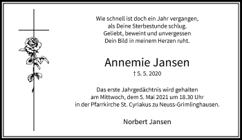 Traueranzeige von Annemie Jansen von Rheinische Post