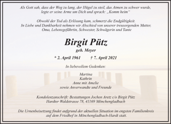 Traueranzeige von Birgit Pütz von Rheinische Post