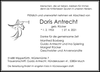 Traueranzeige von Doris Antrecht von Rheinische Post