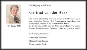 Traueranzeige von Gertrud van der Beek von Rheinische Post