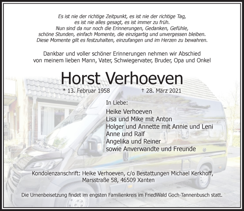  Traueranzeige für Horst Verhoeven vom 08.04.2021 aus Rheinische Post