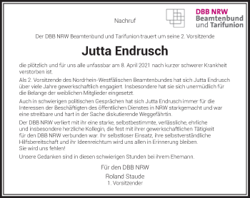 Traueranzeige von Jutta Endrusch von Rheinische Post