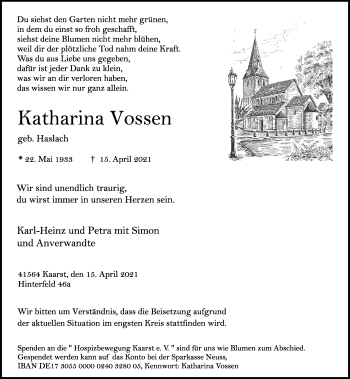 Traueranzeige von Katharina Vossen von Rheinische Post