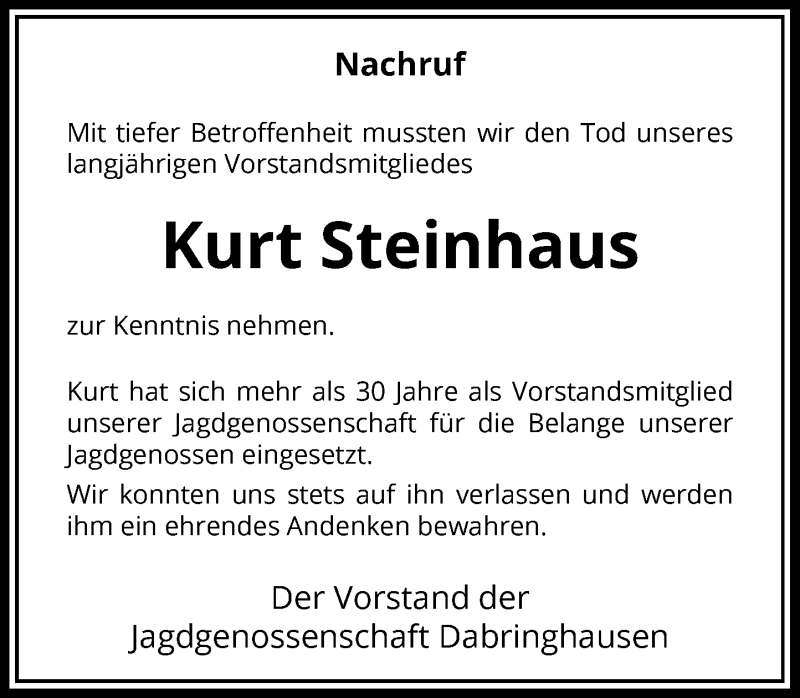  Traueranzeige für Kurt Steinhaus vom 17.04.2021 aus Rheinische Post