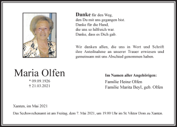 Traueranzeige von Maria Olfen von Rheinische Post