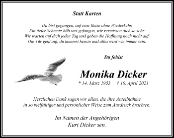 Traueranzeige von Monika Dicker von Rheinische Post