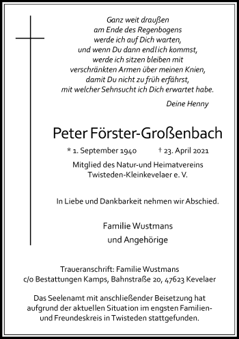 Traueranzeige von Peter Förster-Großenbach von Rheinische Post