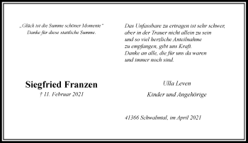 Traueranzeige von Siegfried Franzen von Rheinische Post