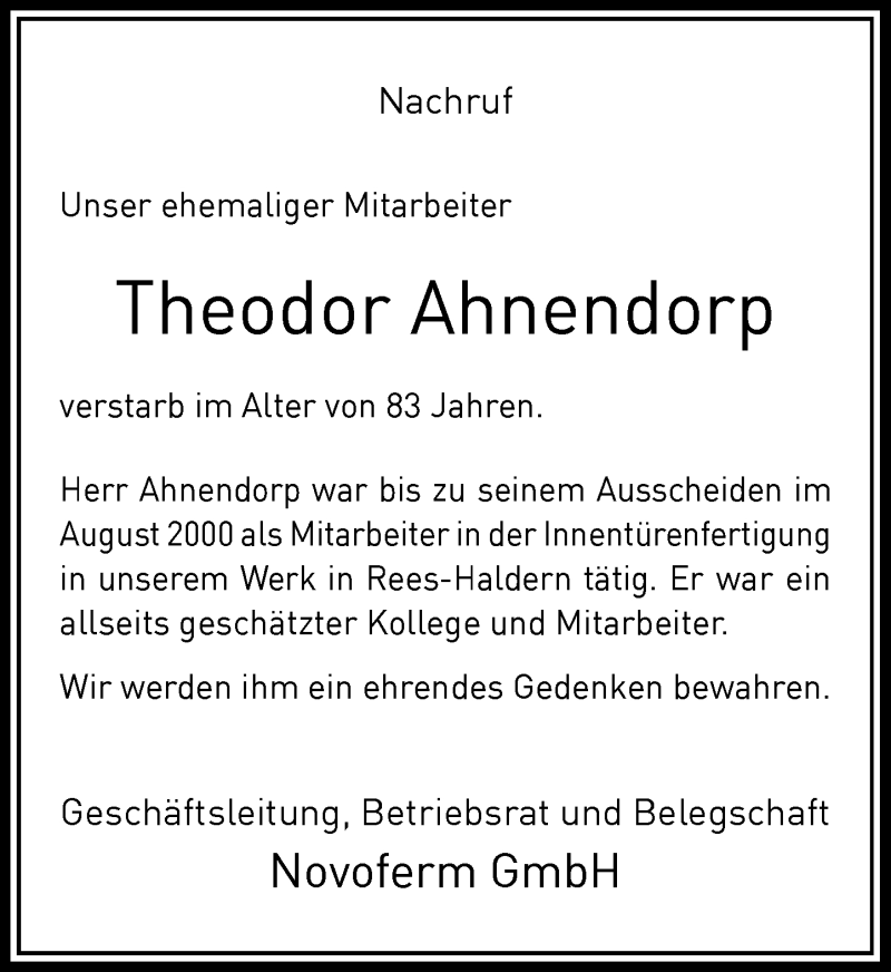  Traueranzeige für Theodor Ahnendorp vom 14.04.2021 aus Rheinische Post