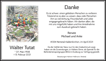 Traueranzeige von Walter Tutat von Rheinische Post