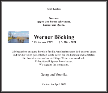 Traueranzeige von Werner Böcking von Rheinische Post