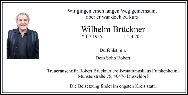  Traueranzeige für Wilhelm Brückner vom 17.04.2021 aus Rheinische Post