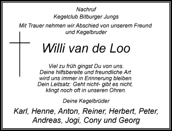 Traueranzeige von Willi van de Loo von Rheinische Post