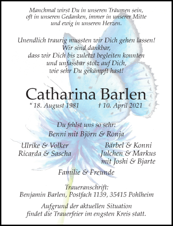 Traueranzeige von Catharina Barlen von Rheinische Post