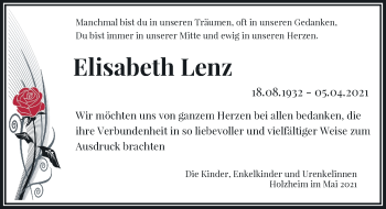 Traueranzeige von Elisabeth Lenz von Rheinische Post