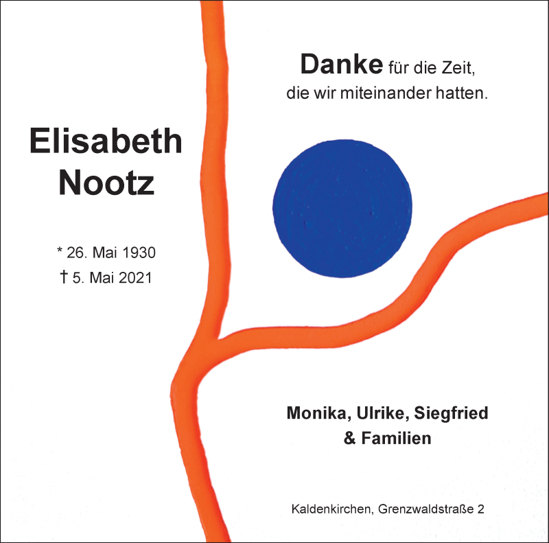  Traueranzeige für Elisabeth Nootz vom 07.05.2021 aus Rheinische Post