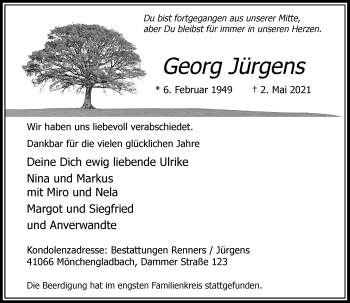 Traueranzeige von Georg Jürgens von Rheinische Post