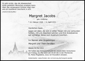 Traueranzeige von Margret Jacobs von Rheinische Post