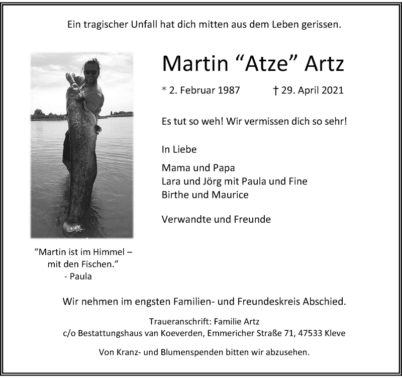  Traueranzeige für Martin Artz vom 08.05.2021 aus Rheinische Post