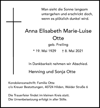 Traueranzeige von Anna Elisabeth Marie-Luise Otte von Rheinische Post