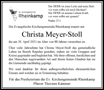 Traueranzeige von Christa Meyer-Stoll von Rheinische Post