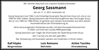 Traueranzeige von Georg Sassmann von Rheinische Post