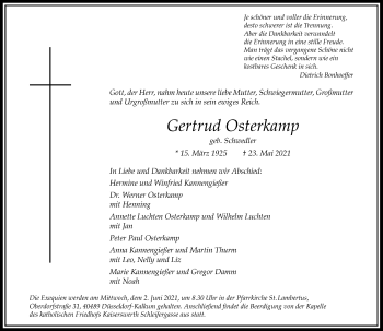 Traueranzeige von Gertrud Osterkamp von Rheinische Post