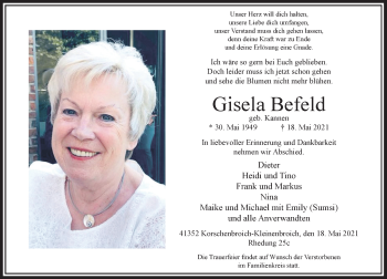Traueranzeige von Gisela Befeld von Rheinische Post