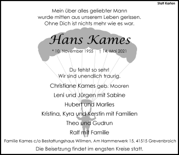 Traueranzeige von Hans Kames von Rheinische Post
