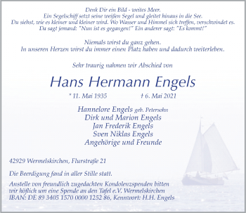 Traueranzeige von Hans Hermann Engels von Rheinische Post