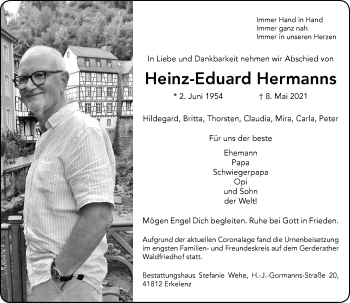 Traueranzeige von Heinz-Eduard Hermanns von Rheinische Post
