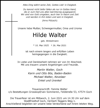 Traueranzeige von Hilde Walter von Rheinische Post