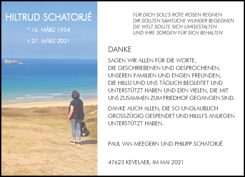  Traueranzeige für Hiltrud Schatorje vom 22.05.2021 aus Rheinische Post