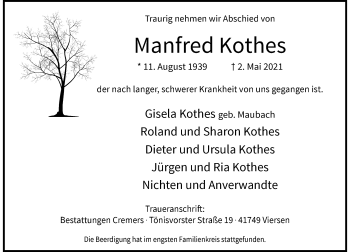 Traueranzeige von Manfred Kothes von Rheinische Post