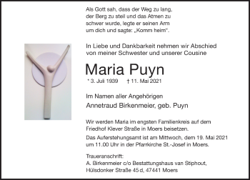 Traueranzeige von Maria Puyn von Rheinische Post