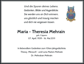 Traueranzeige von Maria-Theresia Mehrain von Rheinische Post