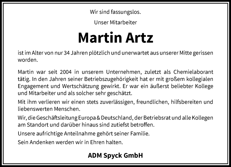  Traueranzeige für Martin Artz vom 13.05.2021 aus Rheinische Post